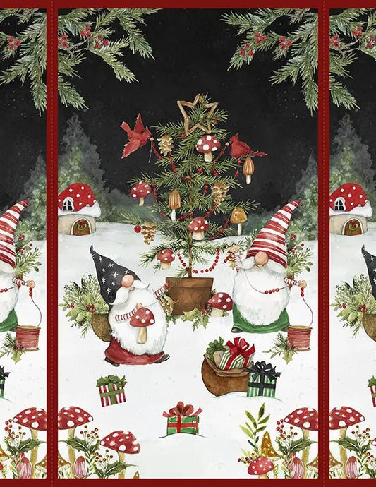 Merry Gnome- ments - Large Panel Multi Essentials Cotton 44"/45" Fabric Per Yard