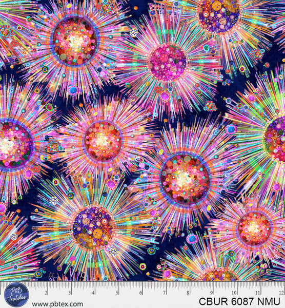 Modern Abstract Floral Starburst Color Burst Cotton 44"/45" Fabric Per Yard - Prismatic Fiber Arts
