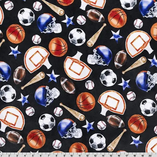 Multi Black Sports Digital Cuddle Black Fabric per yard - Prismatic Fiber Arts