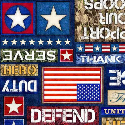 Multi Blue Patriot Text Wideback Cotton Fabric per yard - Prismatic Fiber Arts