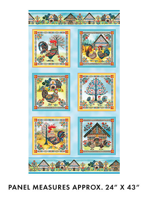 Multi Feathered Folk Farm Panel 24" x 43" - Prismatic Fiber Arts