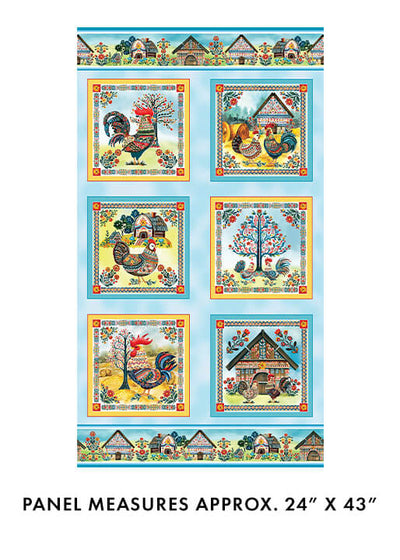 Multi Feathered Folk Farm Panel 24" x 43" - Prismatic Fiber Arts