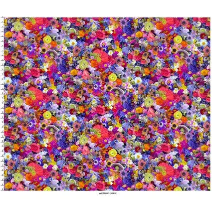 Multi Floral Kaleidoscope Cotton Wideback Fabric per yard - Prismatic Fiber Arts