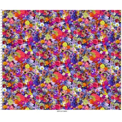 Multi Floral Kaleidoscope Cotton Wideback Fabric per yard - Prismatic Fiber Arts