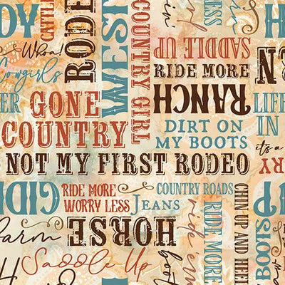 Multi Gone Country Words Cotton 44"/45" Fabric Per Yard - Prismatic Fiber Arts