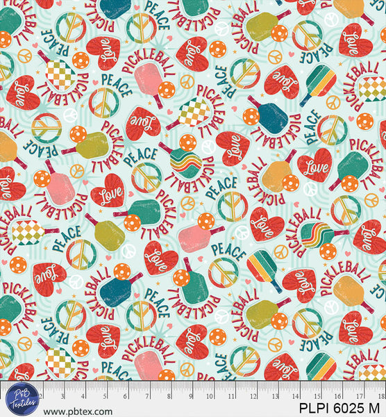 Multi Logos Peace, Love, Pickleball Cotton 44”/45” Fabric Per Yard - Prismatic Fiber Arts