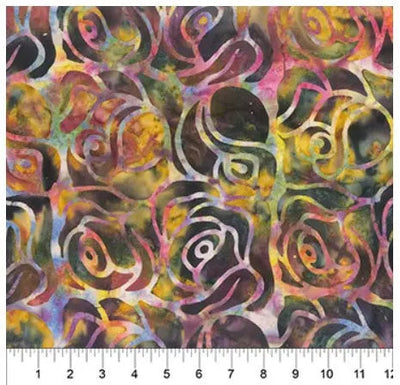 Multi On Black Roses Cotton Wideback Fabric per yard - Prismatic Fiber Arts