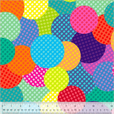 Multi Polka Pals Rainbow Fun Wideback Cotton Fabric Per Yard - Prismatic Fiber Arts