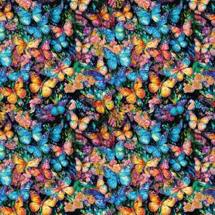 Multi Stained Glass Butterflies Cotton Wideback Fabric per yard - Prismatic Fiber Arts