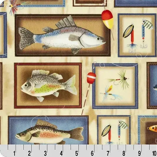 Multi Tan Gone Fishing Digital Cuddle Fabric per yard - Prismatic Fiber Arts