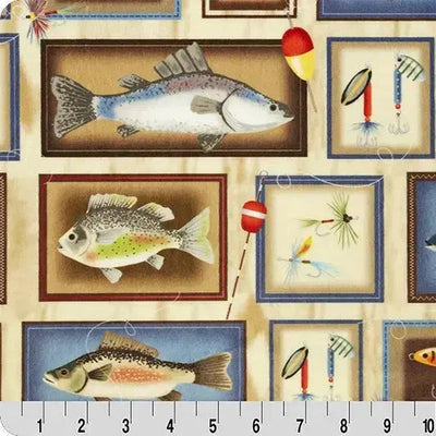 Multi Tan Gone Fishing Digital Cuddle Fabric per yard - Prismatic Fiber Arts