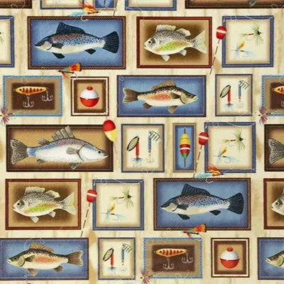 Multi Tan Gone Fishing Digital Cuddle Fabric per yard - Prismatic Fiber Arts