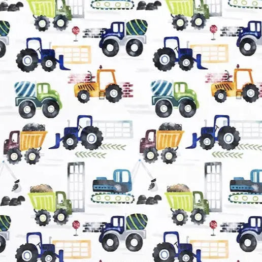 Multi Tractor Haul Digital Cuddle Fabric per yard - Prismatic Fiber Arts