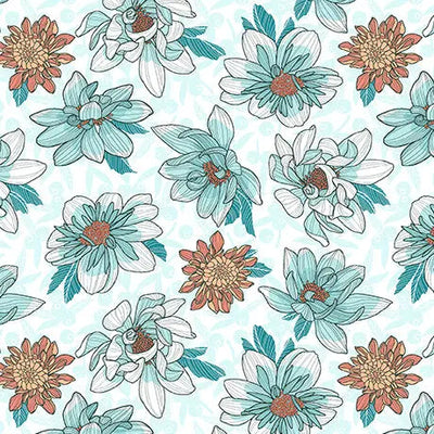White Dahlias at Dusk Floral Toss Cotton 44"/45" Fabric Per Yard - Prismatic Fiber Arts