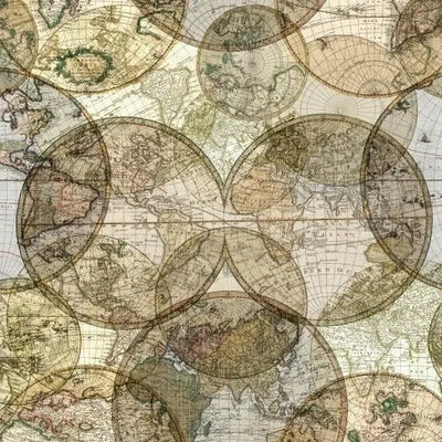Natural All Around The World Globes Cotton Wideback Fabric Per Yard - Prismatic Fiber Arts
