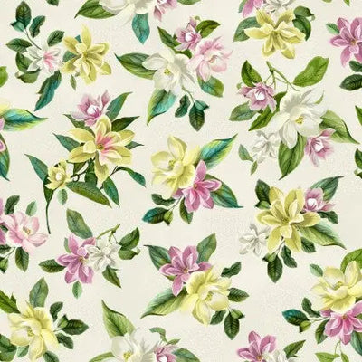 Natural Cream Lanai Floral Cotton Wideback Fabric per yard - Prismatic Fiber Arts