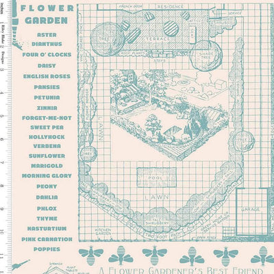 Natural Flower Patch Farmers Almanac Raindrop Wideback Fabric per yard - Prismatic Fiber Arts