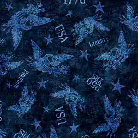 Blue Tonal American Eagle 1776 Cotton 44"/45" Fabric Per Yard - Prismatic Fiber Arts