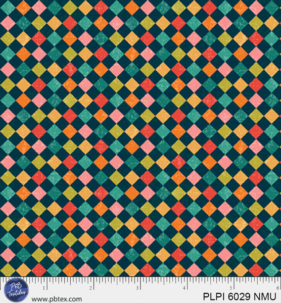 Navy Blue Multi Square Geometric Peace, Love, Pickleball Cotton 44”/45” Fabric Per Yard - Prismatic Fiber Arts