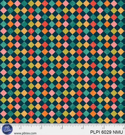 Navy Blue Multi Square Geometric Peace, Love, Pickleball Cotton 44”/45” Fabric Per Yard - Prismatic Fiber Arts