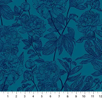 Navy Blue Peonies Indelible by Anna Maria for Northcott Cotton 44"/45" Fabric Per Yard - Prismatic Fiber Arts