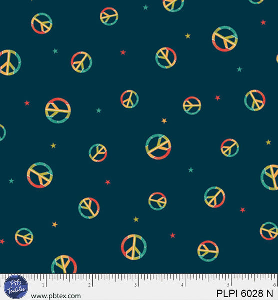 Navy Blue Rainbow Peace Symbol Peace, Love, Pickleball Cotton 44”/45” Fabric Per Yard - Prismatic Fiber Arts