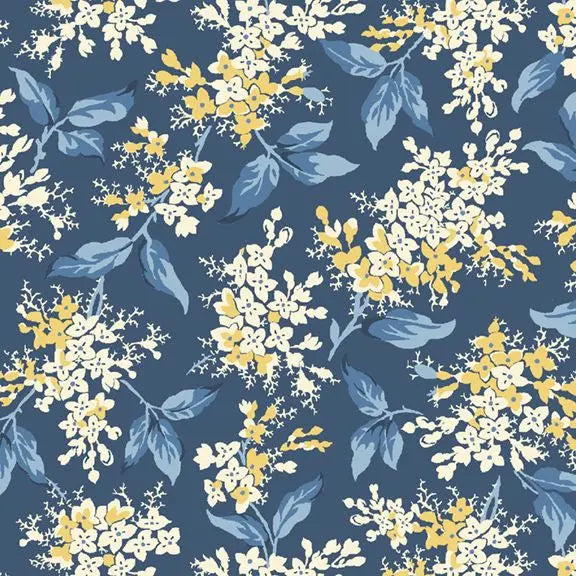 Navy Floral Branches Cotton Wideback Fabric per yard - Prismatic Fiber Arts