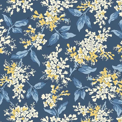Navy Floral Branches Cotton Wideback Fabric per yard - Prismatic Fiber Arts