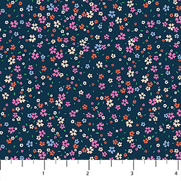 Navy Petal Drift Pocket Posies Cotton 44"/45" Fabric Per Yard - Prismatic Fiber Arts