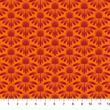 Orange Echinacea Indelible by Anna Maria for Northcott Cotton 44"/45" Fabric Per Yard - Prismatic Fiber Arts