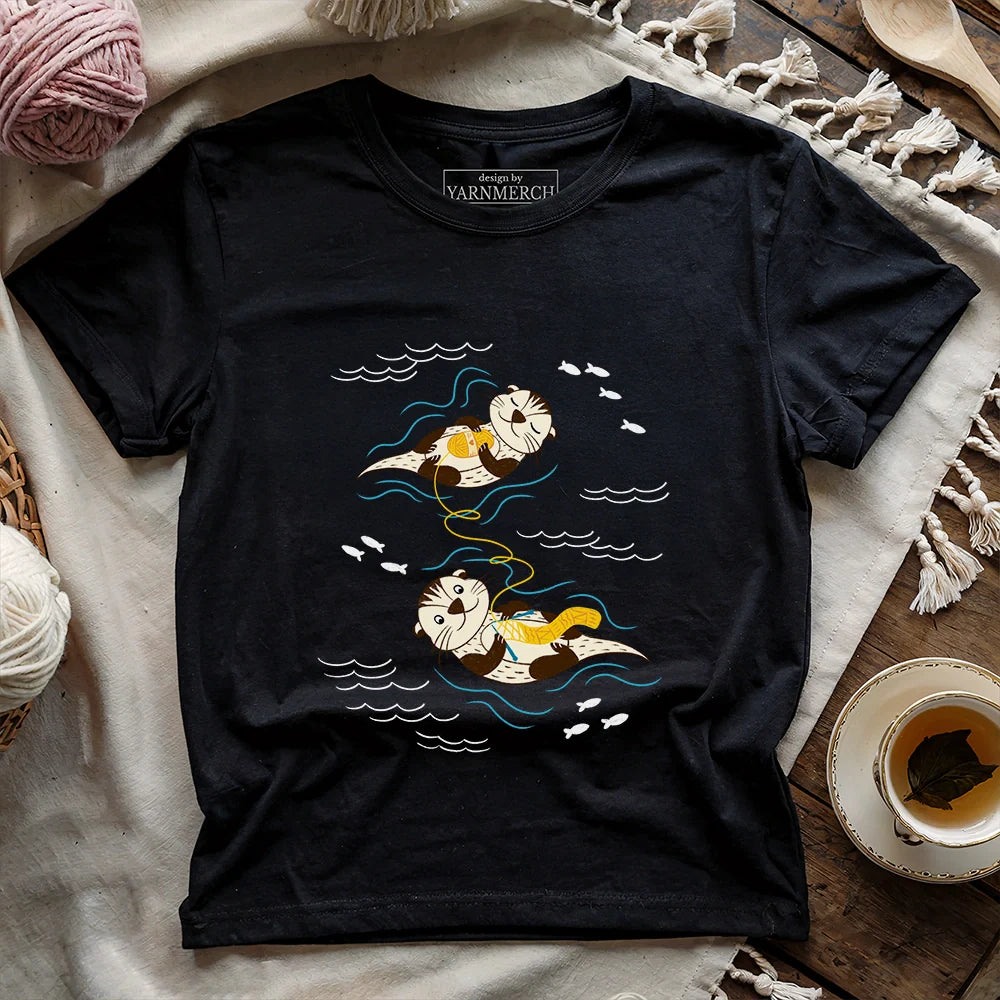 Otterly Knitting Away T-shirt - Prismatic Fiber Arts