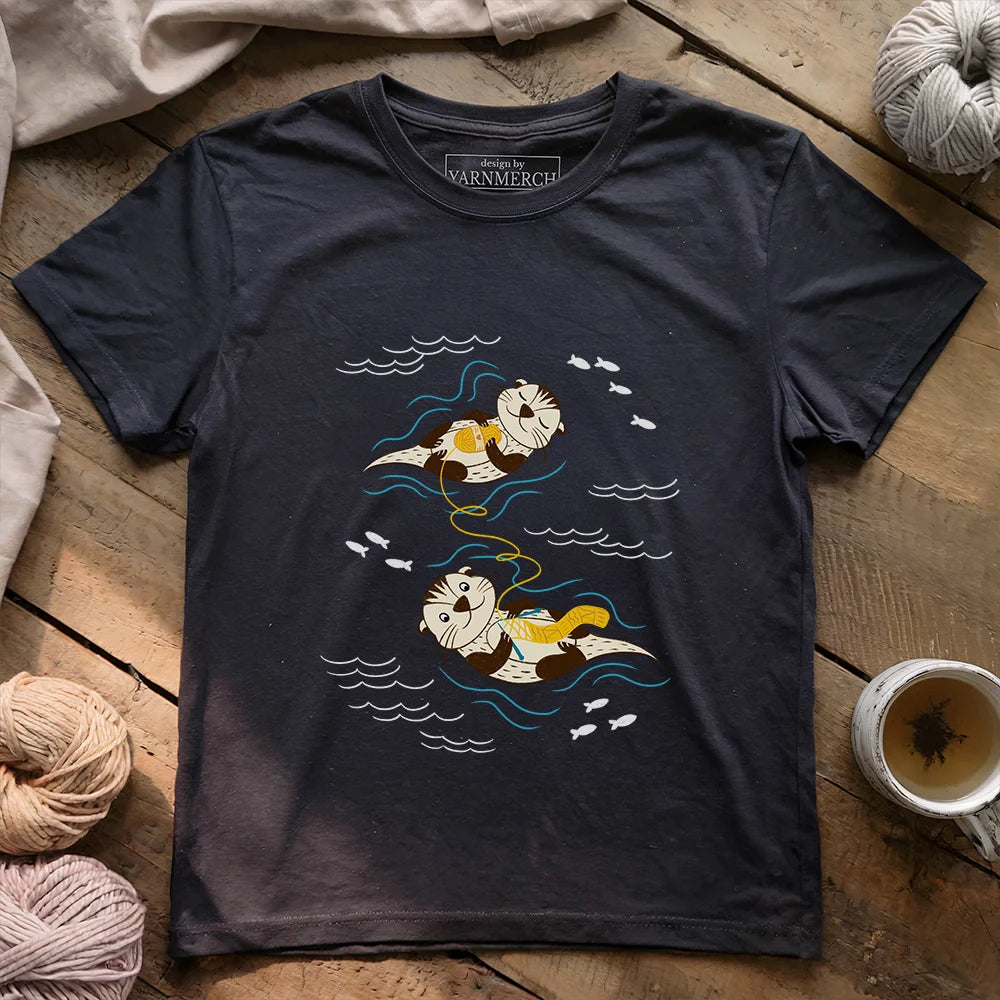 Otterly Knitting Away T-shirt - Prismatic Fiber Arts