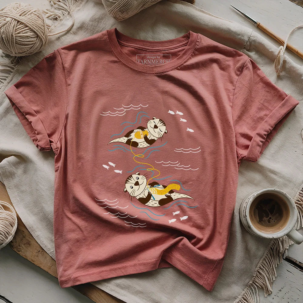 Otterly Knitting Away T-shirt - Prismatic Fiber Arts