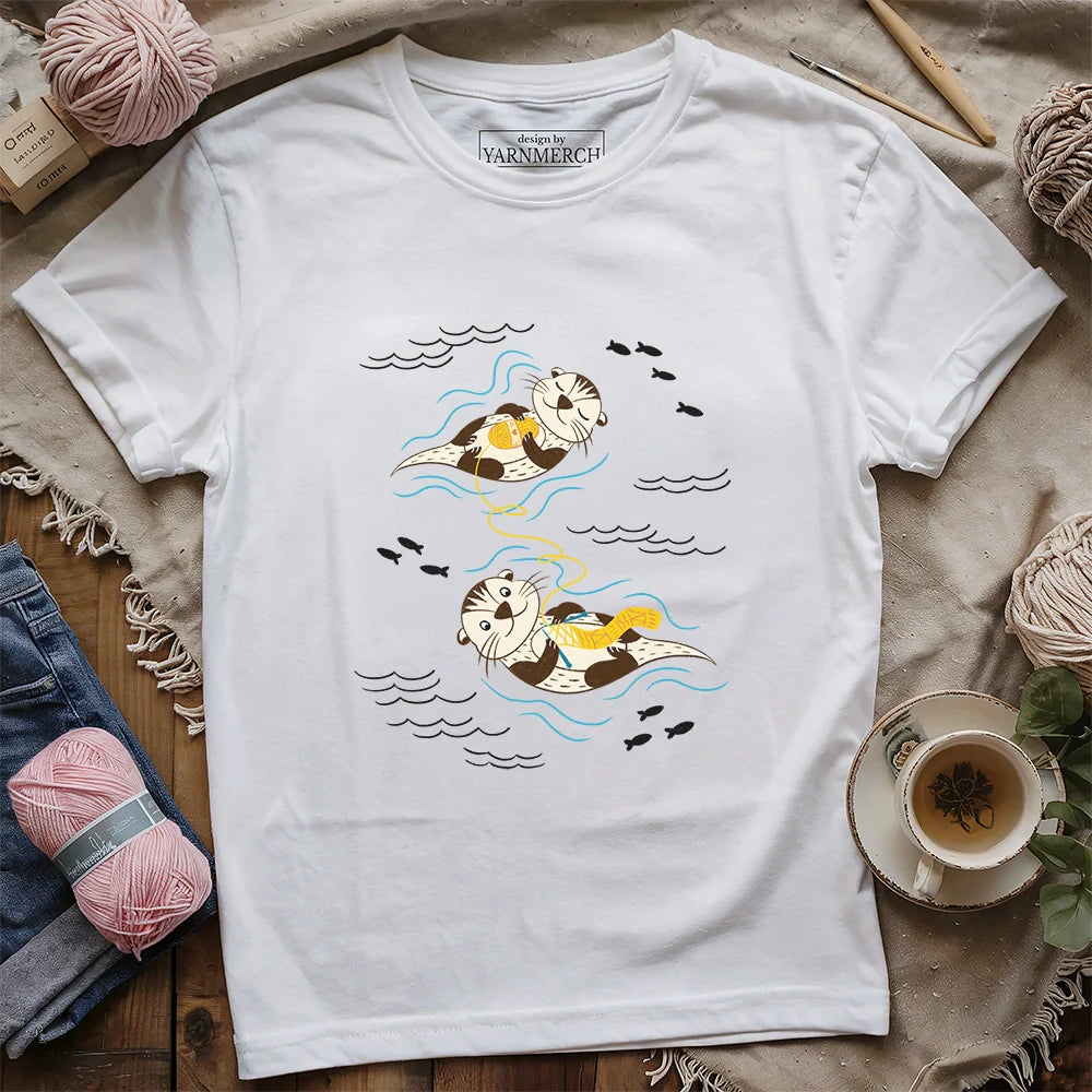 Otterly Knitting Away T-shirt - Prismatic Fiber Arts