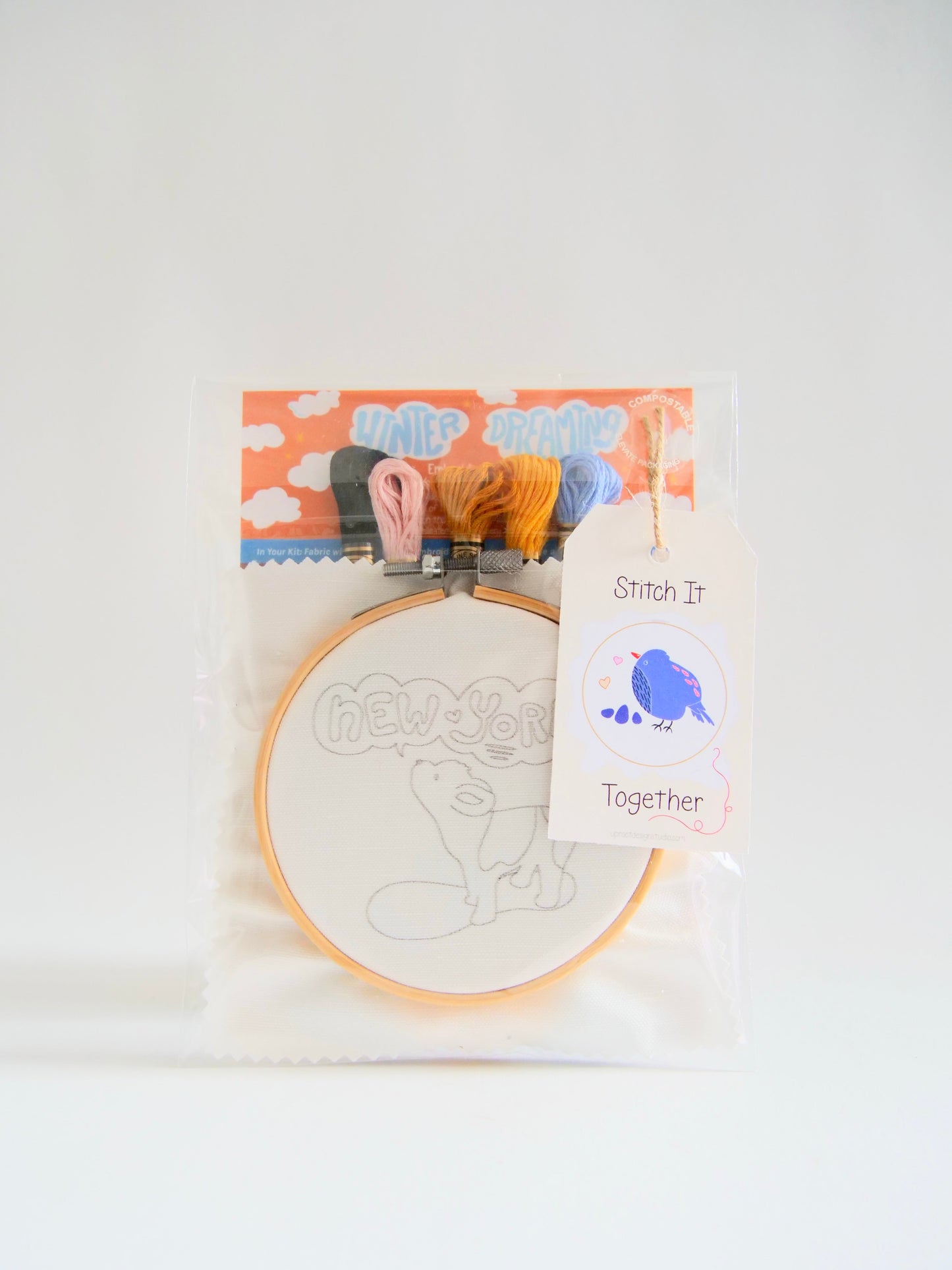 "New York!" Adorable Howling Dog Eco-Embroidery Kit (Joyful Threads / Winter Dreaming) - Prismatic Fiber Arts