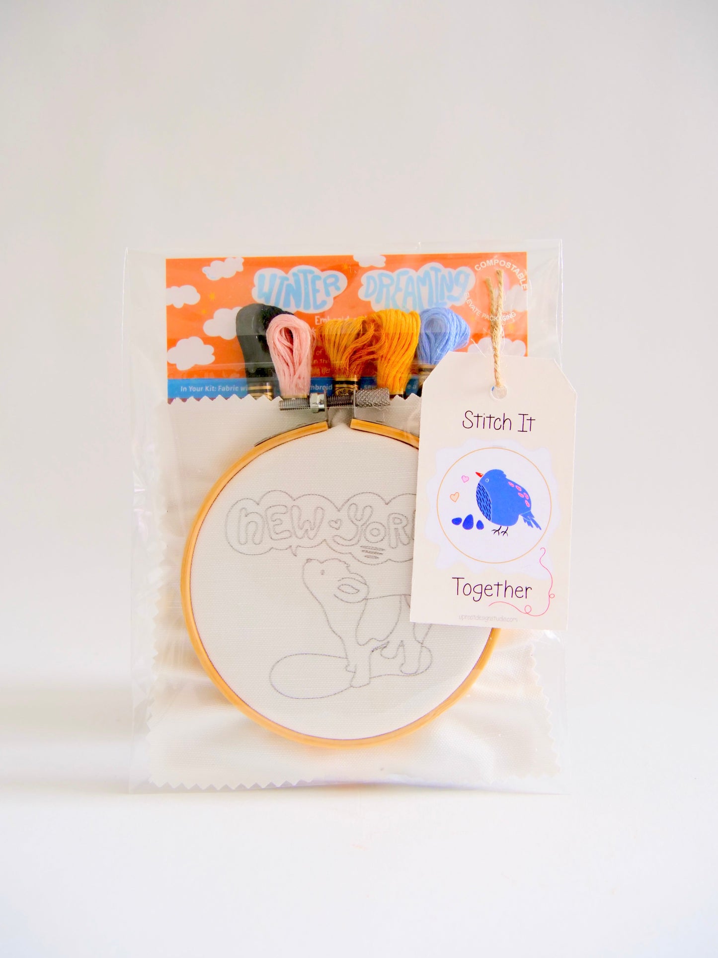 "New York City" Green Cities Eco-Embroidery Kit w. Apartment Gardens, Flowers, Clouds, Tree & Sun 4" Sampler (Joyful Threads / Grow & Bloom) - Prismatic Fiber Arts