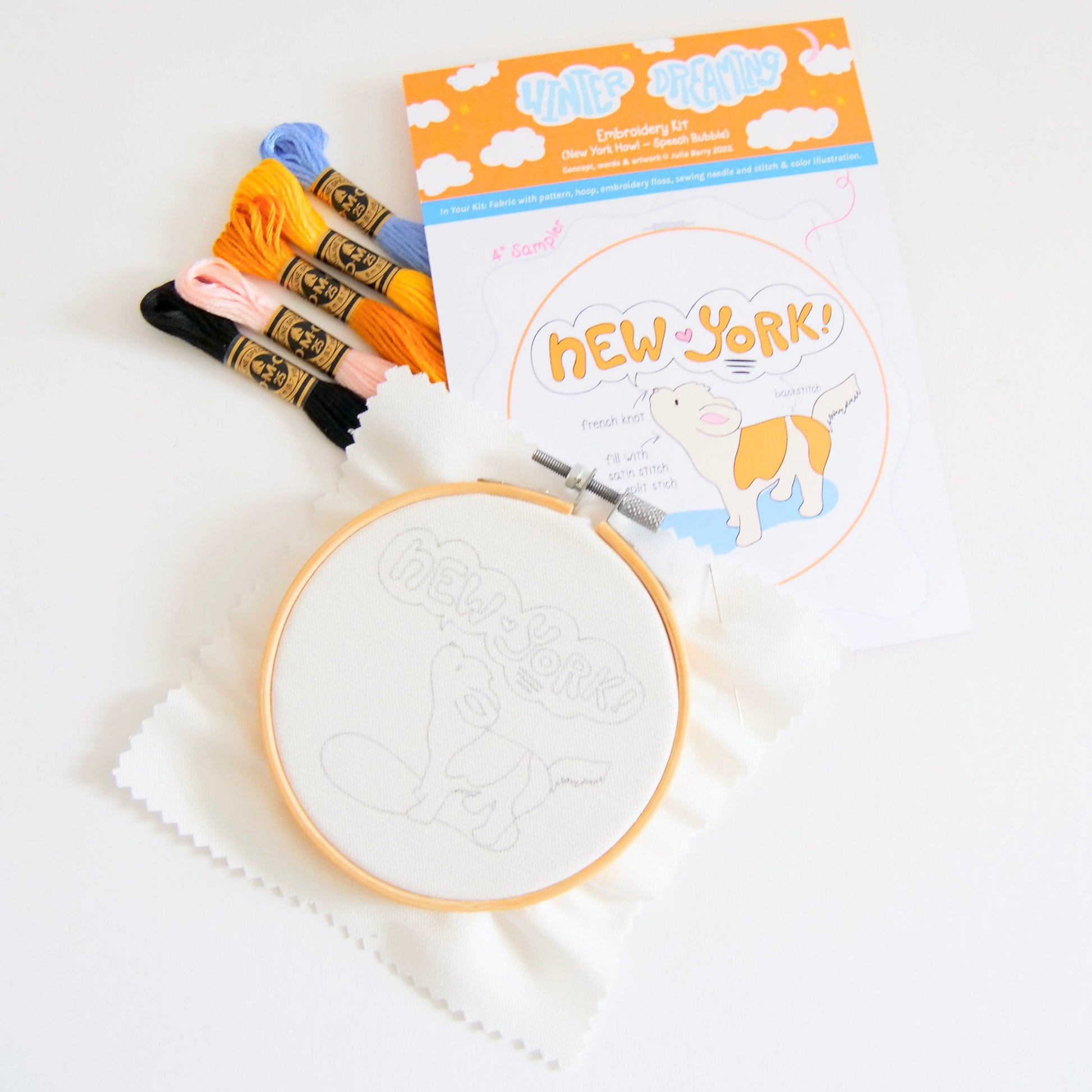 "New York!" Adorable Howling Dog Eco-Embroidery Kit (Joyful Threads / Winter Dreaming) - Prismatic Fiber Arts