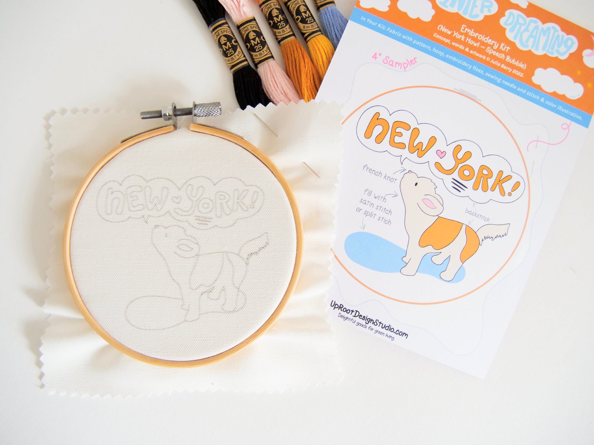 "New York!" Adorable Howling Dog Eco-Embroidery Kit (Joyful Threads / Winter Dreaming) - Prismatic Fiber Arts