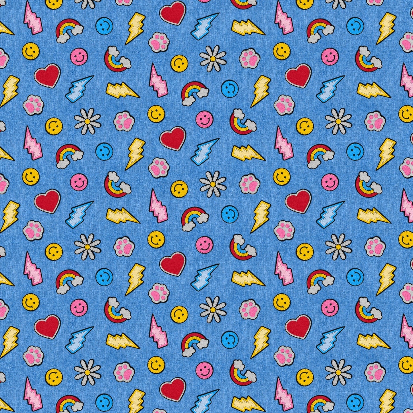 Blue Patch Perfect Smileys & Rainbows Cotton 43"/44" Fabric Per Yard - Prismatic Fiber Arts