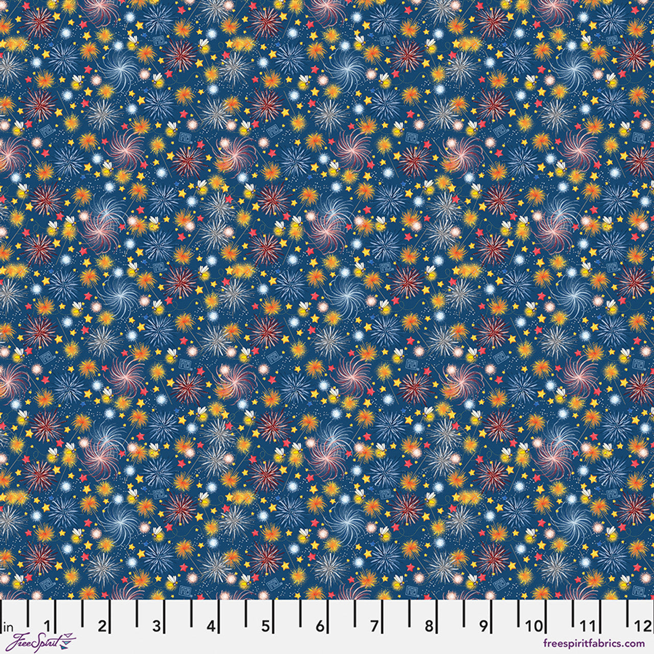 Navy Americas Birthday Fireworks Cotton 44"/45" Fabric Per Yard - Prismatic Fiber Arts