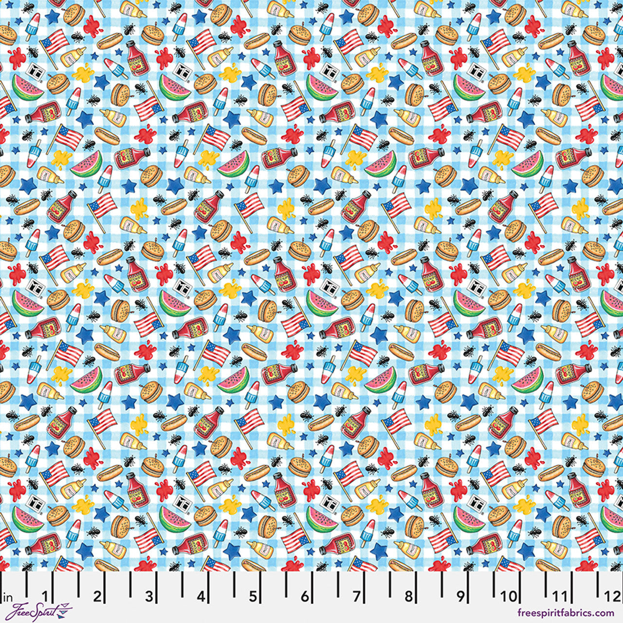 Blue Americas Birthday Cookout Cotton 44"/45" Fabric Per Yard - Prismatic Fiber Arts
