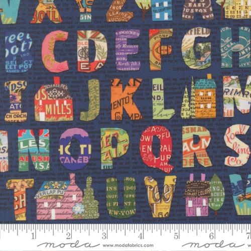 Paper Hamlet Midnight Alphabet Cotton 44"/45" Fabric Per Yard - Prismatic Fiber Arts