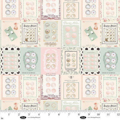 Parisian Snippets Digital Ecru Buttons Cotton 44"/45" Fabric Per Yard - Prismatic Fiber Arts