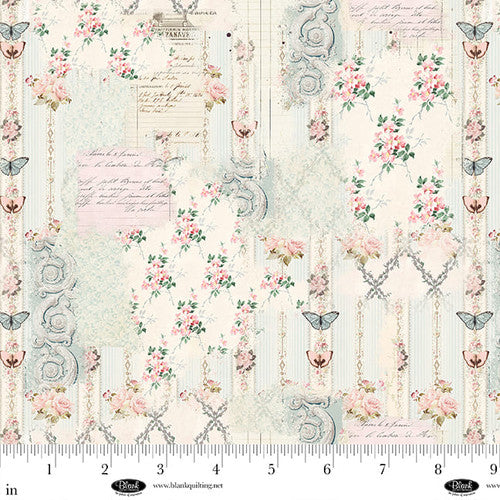 Parisian Snippets Digital Ecru Floral Lattices Cotton 44"/45" Fabric Per Yard - Prismatic Fiber Arts