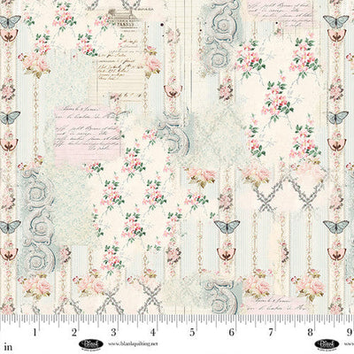 Parisian Snippets Digital Ecru Floral Lattices Cotton 44"/45" Fabric Per Yard - Prismatic Fiber Arts