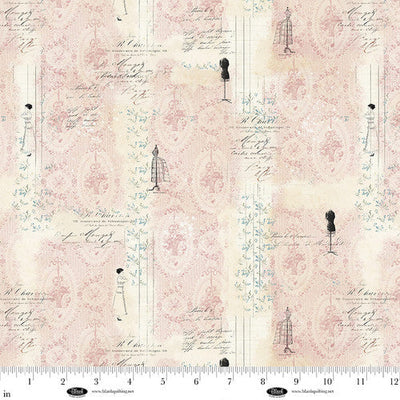 Parisian Snippets Digital Pink Mannequin and Stripe Cotton 44"/45" Fabric Per Yard - Prismatic Fiber Arts