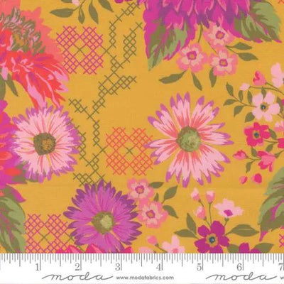Parlor Happy Blooms Dijon Cotton 44"/45" Fabric Per Yard - Prismatic Fiber Arts