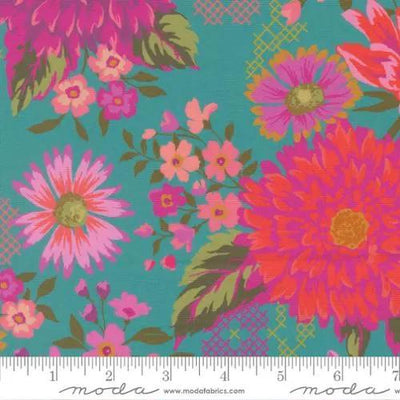 Parlor Happy Blooms Teal Cotton 44"/45" Fabric Per Yard - Prismatic Fiber Arts