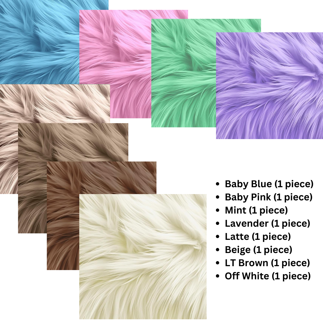 FabricLA 10x10 Faux Fur Squares - 8-Pack DIY Shaggy Patches - Prismatic Fiber Arts