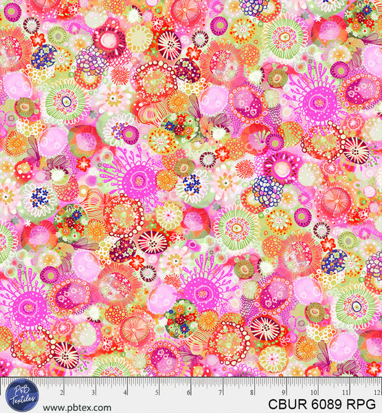 Peachy Blossom Flower Bust Color Burst Cotton 44"/45" Fabric Per Yard - Prismatic Fiber Arts